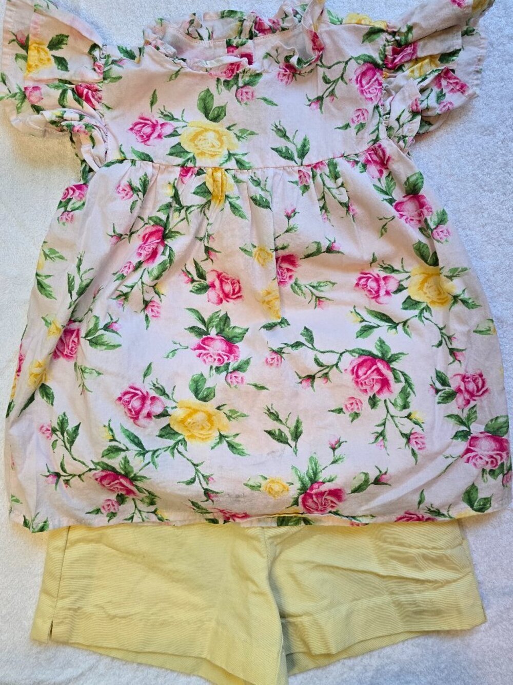 Janie and Jack Floral Ruffle Sleeve Top and Yellow Ruffle Pocket Sailor Shorts